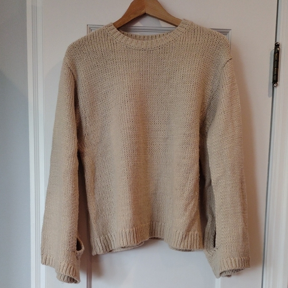 Zara Limited Edition Split Sleeve Wool Alpaca Sweater Ecru Ivory Knit Size XL - Picture 7 of 10